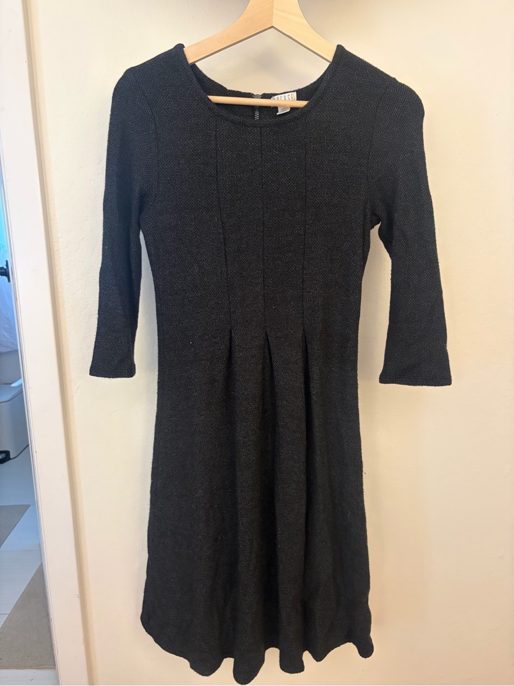 Spense Black Textured Fit-and-Flare Midi Dress